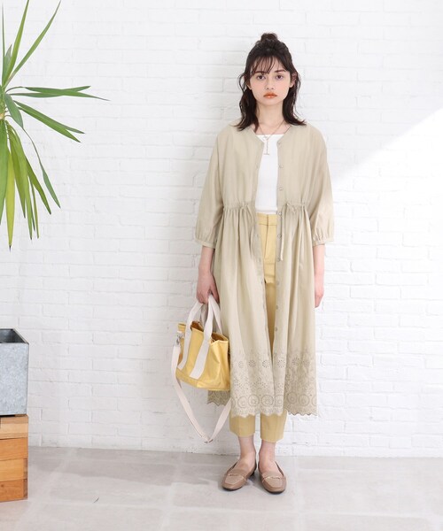 Cutie Blonde(キューティーブロンド)の「◆【洗える/インド綿】ウエストゴム裾刺繍ワンピース(ワンピース・レディース・ブラック/オフホワイト/ライトベージュ/マスタード・00)」の8枚目の写真