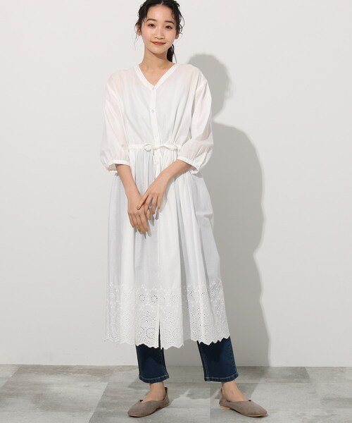 Cutie Blonde(キューティーブロンド)の「◆【洗える/インド綿】ウエストゴム裾刺繍ワンピース(ワンピース・レディース・ブラック/オフホワイト/ライトベージュ/マスタード・00)」の19枚目の写真