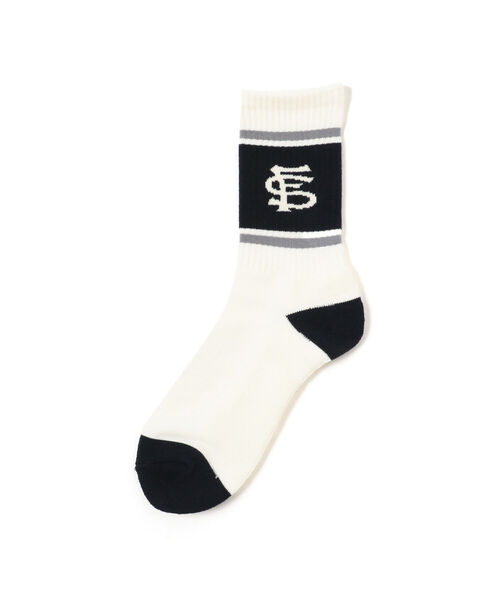 BEAMS T（ビームスティー）の「F-LAGSTUF-F / LINE FS LOGO SOX（ソックス/靴下・メンズ・ホワイト/ネイビー・ONE SIZE）」の2枚目の写真