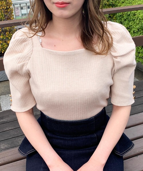 NOELA（ノエラ）の「変形リブカットソー（Tシャツ/カットソー・レディース・ベージュ/ピンク/イエロー・フリー）」の2枚目の写真