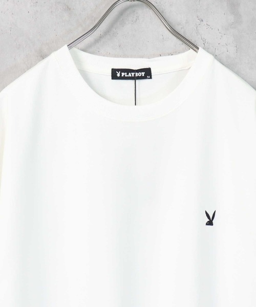 PLAYBOY(プレイボーイ)の「PLAYBOY ワンポイントロゴ刺繍Tシャツ(Tシャツ/カットソー・メンズ・オフホワイト/ホワイト系1/ホワイト系2・M/L/XL)」の8枚目の写真