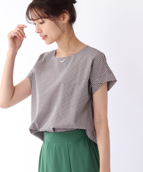 DRESKIP（ドレスキップ）の「◆ギンガムチェック ブラウス（シャツ/ブラウス・レディース・ブラック系1/グリーン系その他3/ダークブラウン系1/パープル系2・02/03）」の3枚目の写真