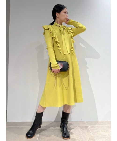 FURFUR（ファーファー）の「フリル＆ボウタイニットワンピース 