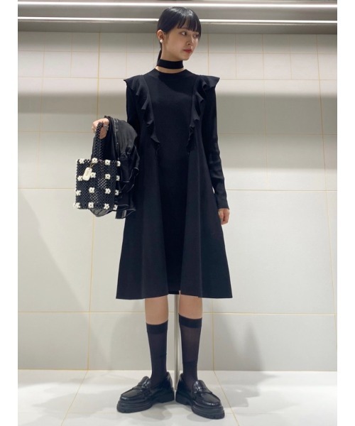 FURFUR（ファーファー）の「フリル＆ボウタイニットワンピース