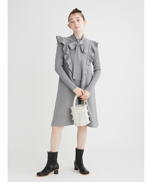 FURFUR（ファーファー）の「フリル＆ボウタイニットワンピース