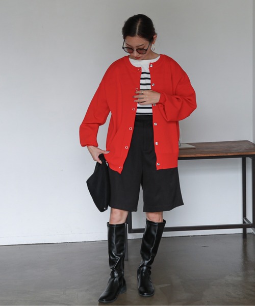 feepur（フェピュール）の「【ハンドウォッシャブル】２wayライトウェイトカラーカーディガン（カーディガン/ボレロ・レディース・ブラック/グリーン/レッド/パープル/オフホワイト/ピンク・MEDIUM）」の21枚目の写真