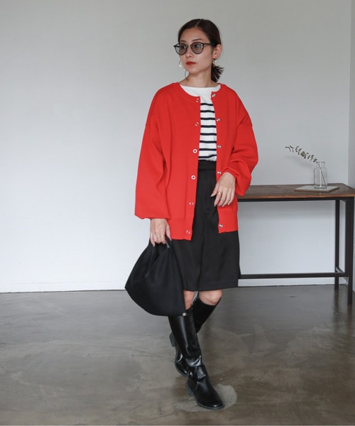 feepur（フェピュール）の「【ハンドウォッシャブル】２wayライトウェイトカラーカーディガン（カーディガン/ボレロ・レディース・ブラック/グリーン/レッド/パープル/オフホワイト/ピンク・MEDIUM）」の22枚目の写真