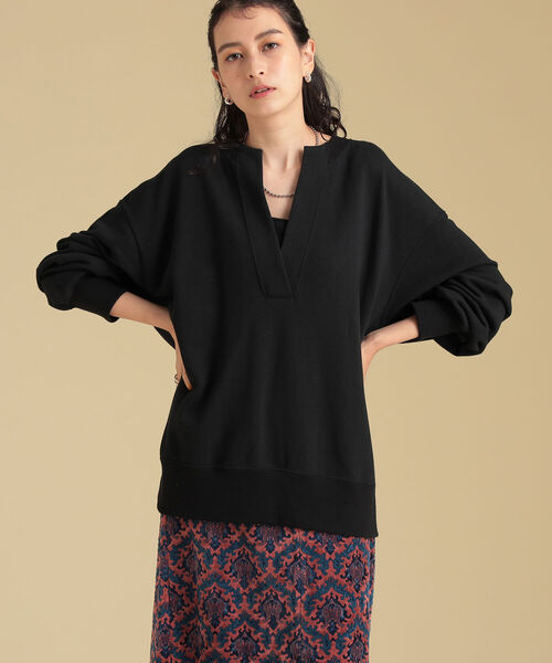 Ray BEAMS（レイビームス）の「Ray BEAMS / スウェット スリットネック プルオーバー（スウェット・レディース・ブラック/ベージュ/グリーン系その他2・ONE SIZE）」の4枚目の写真