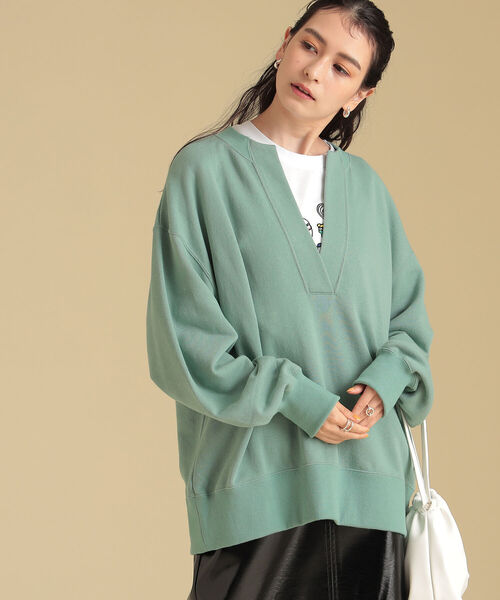 Ray BEAMS（レイビームス）の「Ray BEAMS / スウェット スリットネック プルオーバー（スウェット・レディース・ブラック/ベージュ/グリーン系その他2・ONE SIZE）」の10枚目の写真