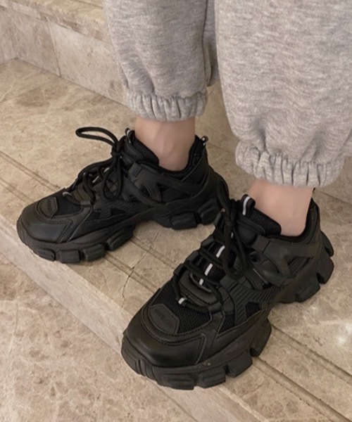 Burner（バーナー）の「【OKUOKU　0909】ワンカラー厚底ダッドスニーカー　oku-shoes-133-41（スニーカー・レディース・アイボリー/ブラック・36/38/40）」の2枚目の写真