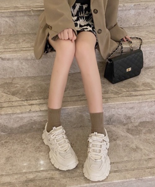 Burner（バーナー）の「【OKUOKU　0909】ワンカラー厚底ダッドスニーカー　oku-shoes-133-41（スニーカー・レディース・アイボリー/ブラック・36/38/40）」の6枚目の写真