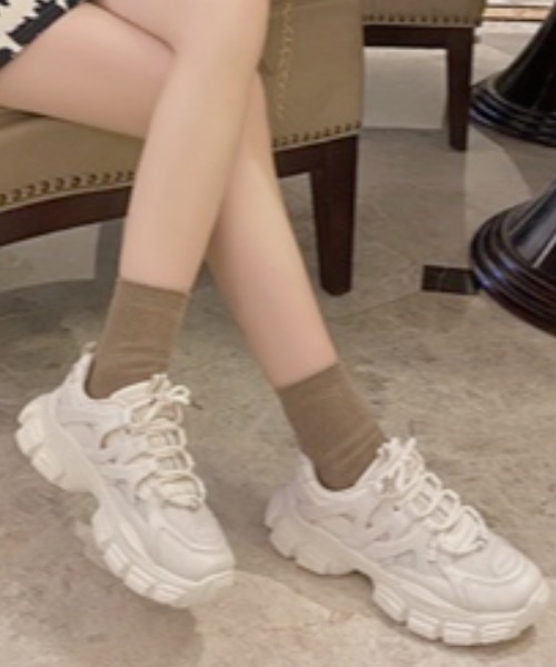 Burner（バーナー）の「【OKUOKU　0909】ワンカラー厚底ダッドスニーカー　oku-shoes-133-41（スニーカー・レディース・アイボリー/ブラック・36/38/40）」の3枚目の写真