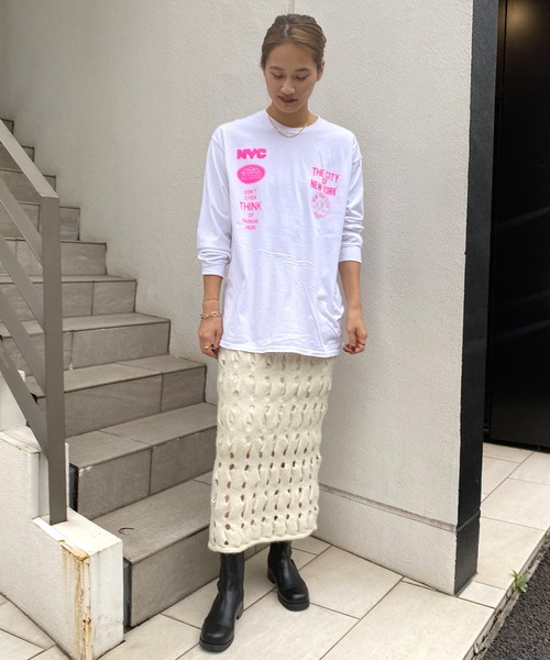 SHENERY（シーナリー）の「透かし編みレイヤードニットスカート（スカート・レディース・ベージュ/オフホワイト・FREE）」の8枚目の写真