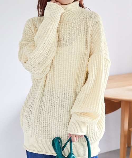 Chaco closet(チャコ クローゼット)の「ロールネックニットプルオーバー(ニット/セーター・レディース・オレンジ/ブルー/アイボリー/ピンク/グレー/グリーン・FREE)」の14枚目の写真