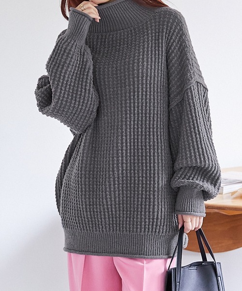 Chaco closet(チャコ クローゼット)の「ロールネックニットプルオーバー(ニット/セーター・レディース・オレンジ/ブルー/アイボリー/ピンク/グレー/グリーン・FREE)」の8枚目の写真