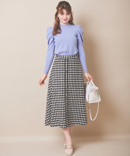 31 Sons de mode（トランテアン　ソン　ドゥ　モード）の「ツイードフレアスカート（スカート・レディース・ブラック×ホワイト/サックスブルー/オフホワイト・36/38）」の11枚目の写真