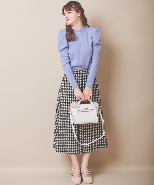 31 Sons de mode（トランテアン　ソン　ドゥ　モード）の「ツイードフレアスカート（スカート・レディース・ブラック×ホワイト/サックスブルー/オフホワイト・36/38）」の10枚目の写真