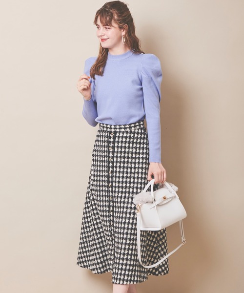 31 Sons de mode（トランテアン　ソン　ドゥ　モード）の「ツイードフレアスカート（スカート・レディース・ブラック×ホワイト/サックスブルー/オフホワイト・36/38）」の12枚目の写真