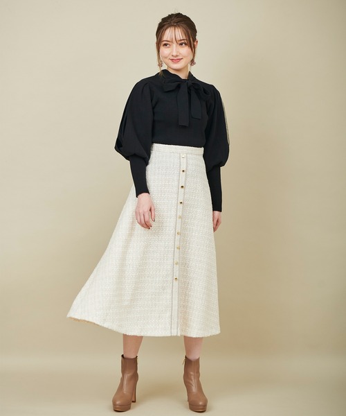 31 Sons de mode（トランテアン　ソン　ドゥ　モード）の「ツイードフレアスカート（スカート・レディース・ブラック×ホワイト/サックスブルー/オフホワイト・36/38）」の19枚目の写真