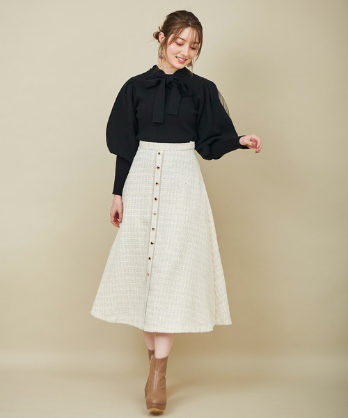 31 Sons de mode（トランテアン　ソン　ドゥ　モード）の「ツイードフレアスカート（スカート・レディース・ブラック×ホワイト/サックスブルー/オフホワイト・36/38）」の22枚目の写真