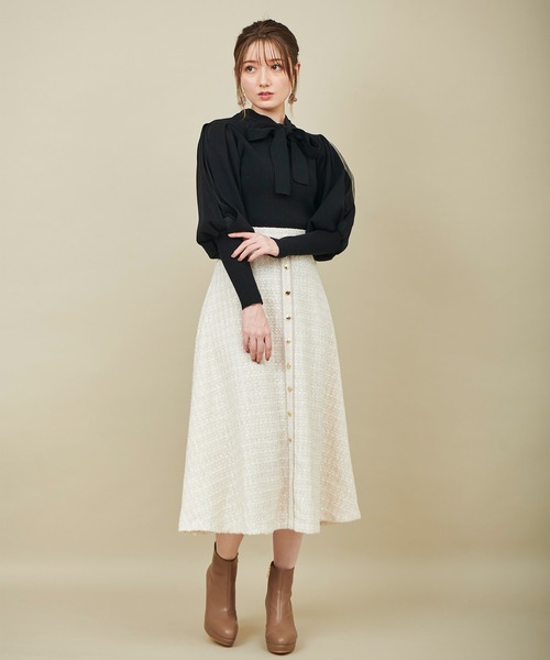 31 Sons de mode（トランテアン　ソン　ドゥ　モード）の「ツイードフレアスカート（スカート・レディース・ブラック×ホワイト/サックスブルー/オフホワイト・36/38）」の21枚目の写真