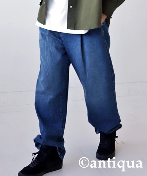 antiqua(アンティカ)の「コットン100%ワイドタックデニムパンツ(デニムパンツ・メンズ・ブルー/コバルトブルー・FREE)」の4枚目の写真