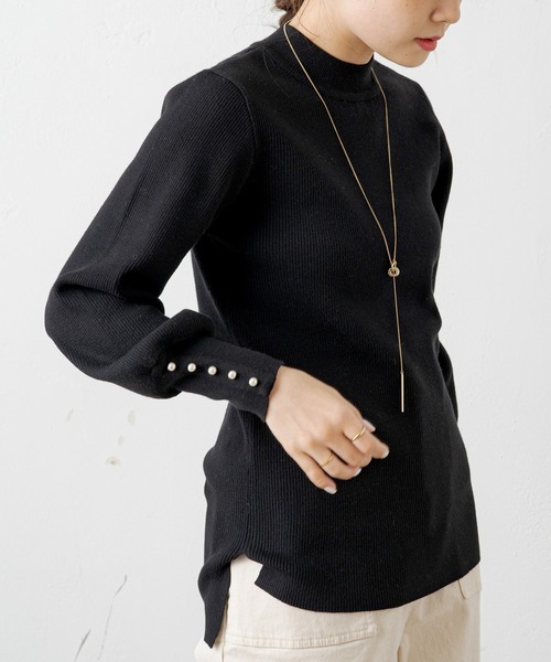 PUAL CE CIN（ピュアルセシン）の「【Du noir】袖パールリブニットプルオーバー（ニット/セーター・レディース・ブラック/その他/オフホワイト・FREE）」の8枚目の写真