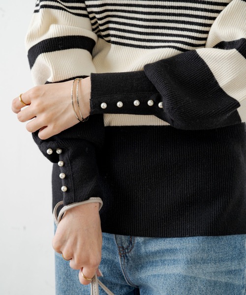 PUAL CE CIN（ピュアルセシン）の「【Du noir】袖パールリブニットプルオーバー（ニット/セーター・レディース・ブラック/その他/オフホワイト・FREE）」の9枚目の写真