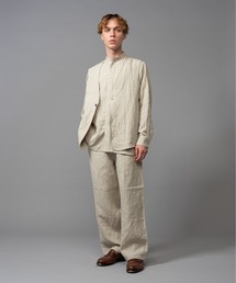 【セットアップ対応】フレンチリネン / バンドカラー ロングスリーブシャツ