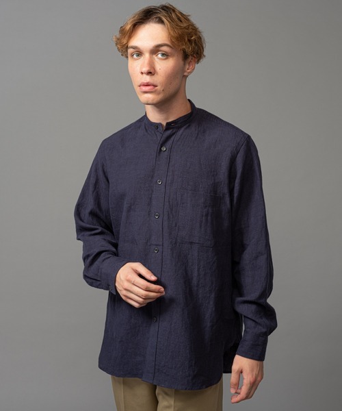 MR.OLIVE（ミスターオリーブ）の「【セットアップ対応】フレンチリネン / バンドカラー ロングスリーブシャツ（シャツ/ブラウス・メンズ・オフホワイト/ブルー/ブラック/ベージュ/ネイビー・SMALL/MEDIUM/LARGE）」の4枚目の写真