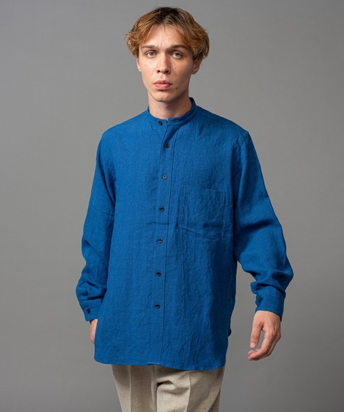 MR.OLIVE（ミスターオリーブ）の「【セットアップ対応】フレンチリネン / バンドカラー ロングスリーブシャツ（シャツ/ブラウス・メンズ・オフホワイト/ブルー/ブラック/ベージュ/ネイビー・SMALL/MEDIUM/LARGE）」の5枚目の写真