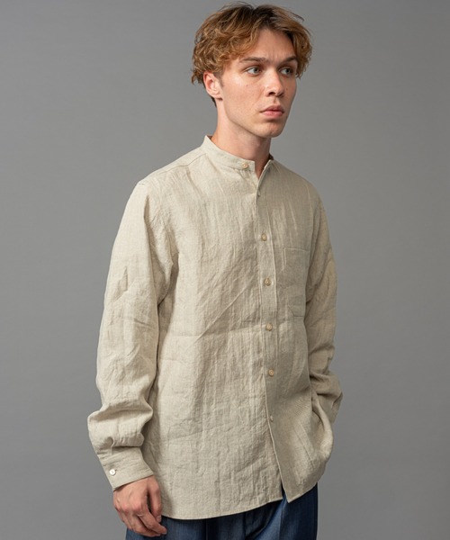 MR.OLIVE（ミスターオリーブ）の「【セットアップ対応】フレンチリネン / バンドカラー ロングスリーブシャツ（シャツ/ブラウス・メンズ・オフホワイト/ブルー/ブラック/ベージュ/ネイビー・SMALL/MEDIUM/LARGE）」の15枚目の写真