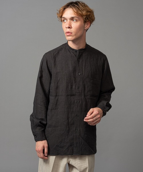 MR.OLIVE（ミスターオリーブ）の「【セットアップ対応】フレンチリネン / バンドカラー ロングスリーブシャツ（シャツ/ブラウス・メンズ・オフホワイト/ブルー/ブラック/ベージュ/ネイビー・SMALL/MEDIUM/LARGE）」の9枚目の写真