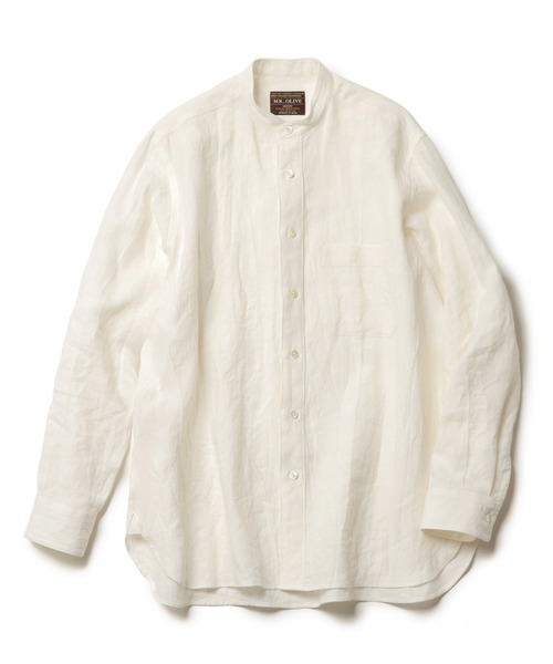 MR.OLIVE（ミスターオリーブ）の「【セットアップ対応】フレンチリネン / バンドカラー ロングスリーブシャツ（シャツ/ブラウス・メンズ・オフホワイト/ブルー/ブラック/ベージュ/ネイビー・SMALL/MEDIUM/LARGE）」の6枚目の写真