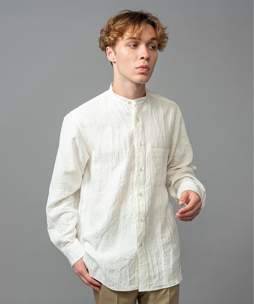 MR.OLIVE（ミスターオリーブ）の「【セットアップ対応】フレンチリネン / バンドカラー ロングスリーブシャツ（シャツ/ブラウス・メンズ・オフホワイト/ブルー/ブラック/ベージュ/ネイビー・SMALL/MEDIUM/LARGE）」の7枚目の写真