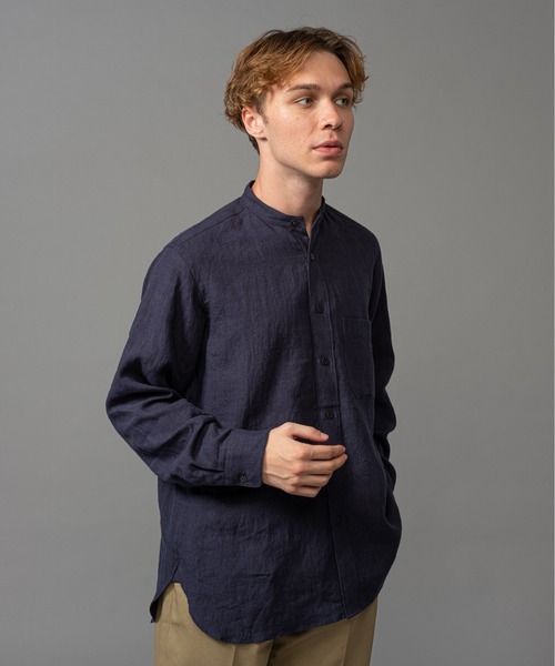 MR.OLIVE（ミスターオリーブ）の「【セットアップ対応】フレンチリネン / バンドカラー ロングスリーブシャツ（シャツ/ブラウス・メンズ・オフホワイト/ブルー/ブラック/ベージュ/ネイビー・SMALL/MEDIUM/LARGE）」の18枚目の写真