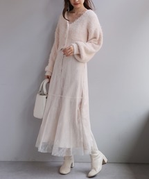 one after another NICE CLAUP | あざとモテ。フェザーカーディガン＋キャミワンピースセット(ワンピース)