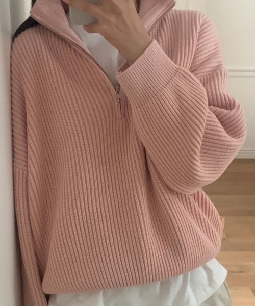 SEN TOKYO(セントーキョー)の「1枚でスタイリング映え。ハーフジッパーニットプルオーバー(ニット/セーター・レディース・アイボリー/ブルー/ピンク/ネイビー・FREE)」の4枚目の写真