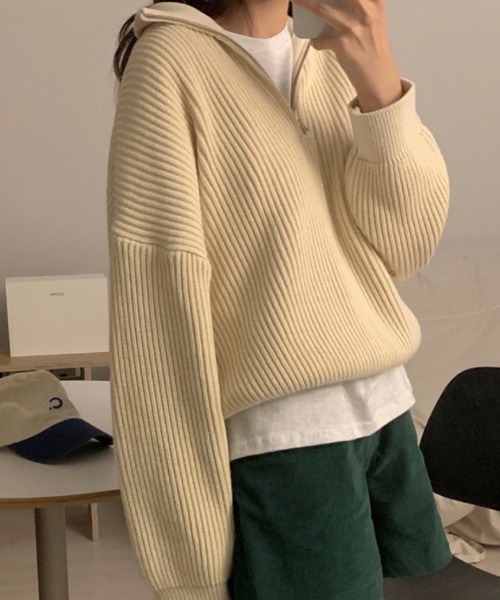 SEN TOKYO(セントーキョー)の「1枚でスタイリング映え。ハーフジッパーニットプルオーバー(ニット/セーター・レディース・アイボリー/ブルー/ピンク/ネイビー・FREE)」の2枚目の写真