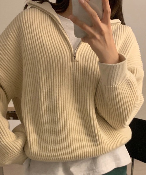 SEN TOKYO(セントーキョー)の「1枚でスタイリング映え。ハーフジッパーニットプルオーバー(ニット/セーター・レディース・アイボリー/ブルー/ピンク/ネイビー・FREE)」の5枚目の写真