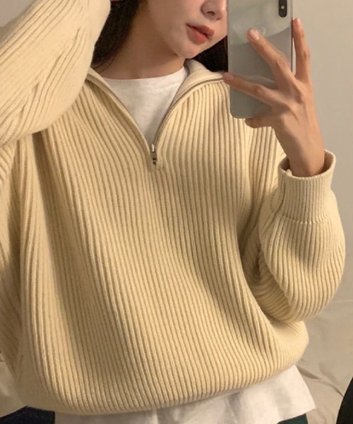 SEN TOKYO(セントーキョー)の「1枚でスタイリング映え。ハーフジッパーニットプルオーバー(ニット/セーター・レディース・アイボリー/ブルー/ピンク/ネイビー・FREE)」の18枚目の写真
