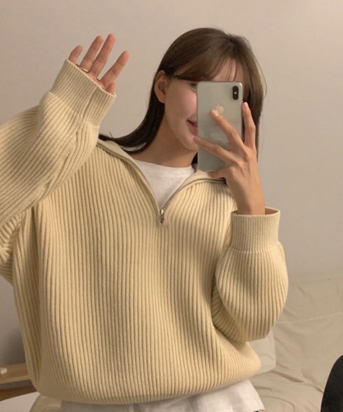 SEN TOKYO(セントーキョー)の「1枚でスタイリング映え。ハーフジッパーニットプルオーバー(ニット/セーター・レディース・アイボリー/ブルー/ピンク/ネイビー・FREE)」の12枚目の写真