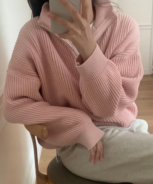 SEN TOKYO(セントーキョー)の「1枚でスタイリング映え。ハーフジッパーニットプルオーバー(ニット/セーター・レディース・アイボリー/ブルー/ピンク/ネイビー・FREE)」の6枚目の写真