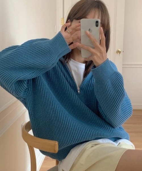 SEN TOKYO(セントーキョー)の「1枚でスタイリング映え。ハーフジッパーニットプルオーバー(ニット/セーター・レディース・アイボリー/ブルー/ピンク/ネイビー・FREE)」の7枚目の写真