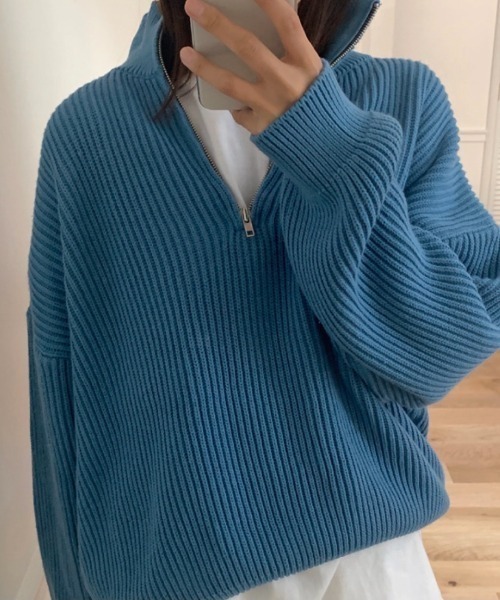 SEN TOKYO(セントーキョー)の「1枚でスタイリング映え。ハーフジッパーニットプルオーバー(ニット/セーター・レディース・アイボリー/ブルー/ピンク/ネイビー・FREE)」の8枚目の写真