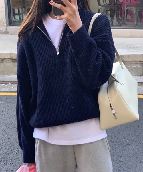 SEN TOKYO(セントーキョー)の「1枚でスタイリング映え。ハーフジッパーニットプルオーバー(ニット/セーター・レディース・アイボリー/ブルー/ピンク/ネイビー・FREE)」の21枚目の写真