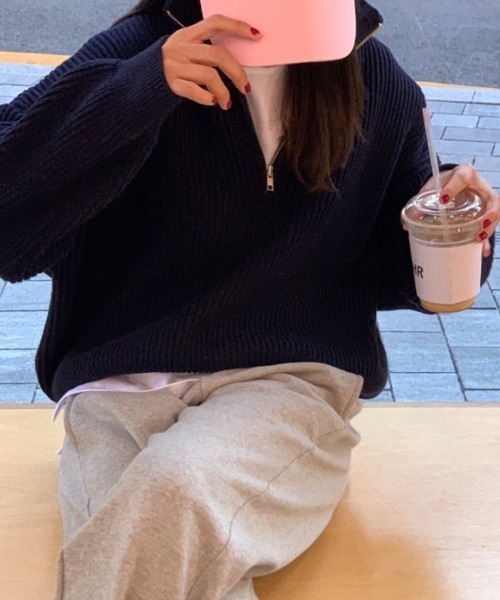 SEN TOKYO(セントーキョー)の「1枚でスタイリング映え。ハーフジッパーニットプルオーバー(ニット/セーター・レディース・アイボリー/ブルー/ピンク/ネイビー・FREE)」の9枚目の写真