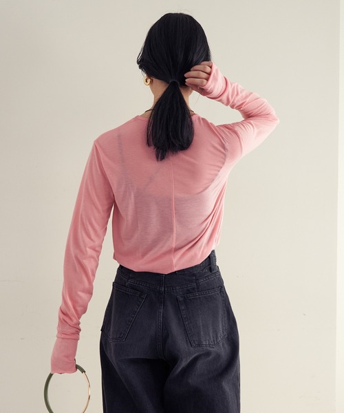 新品　シーナリー　SHENERY　袖スリットボタンロンTee(ピンク)Ｆ SHENERY】袖スリットボタンロンTee | OUTLET(アウトレット