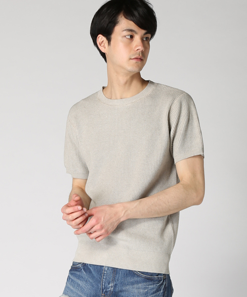 JOURNAL STANDARD relume（ジャーナルスタンダード　レリューム）の「ウォッシュアウトS/S畔編みクルーネックニット  #（ニット/セーター・メンズ・ライトグレー/ベージュ系その他・SMALL/LARGE/MEDIUM）」の2枚目の写真