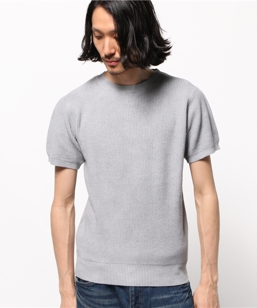 JOURNAL STANDARD relume（ジャーナルスタンダード　レリューム）の「ウォッシュアウトS/S畔編みクルーネックニット  #（ニット/セーター・メンズ・ライトグレー/ベージュ系その他・SMALL/LARGE/MEDIUM）」の3枚目の写真